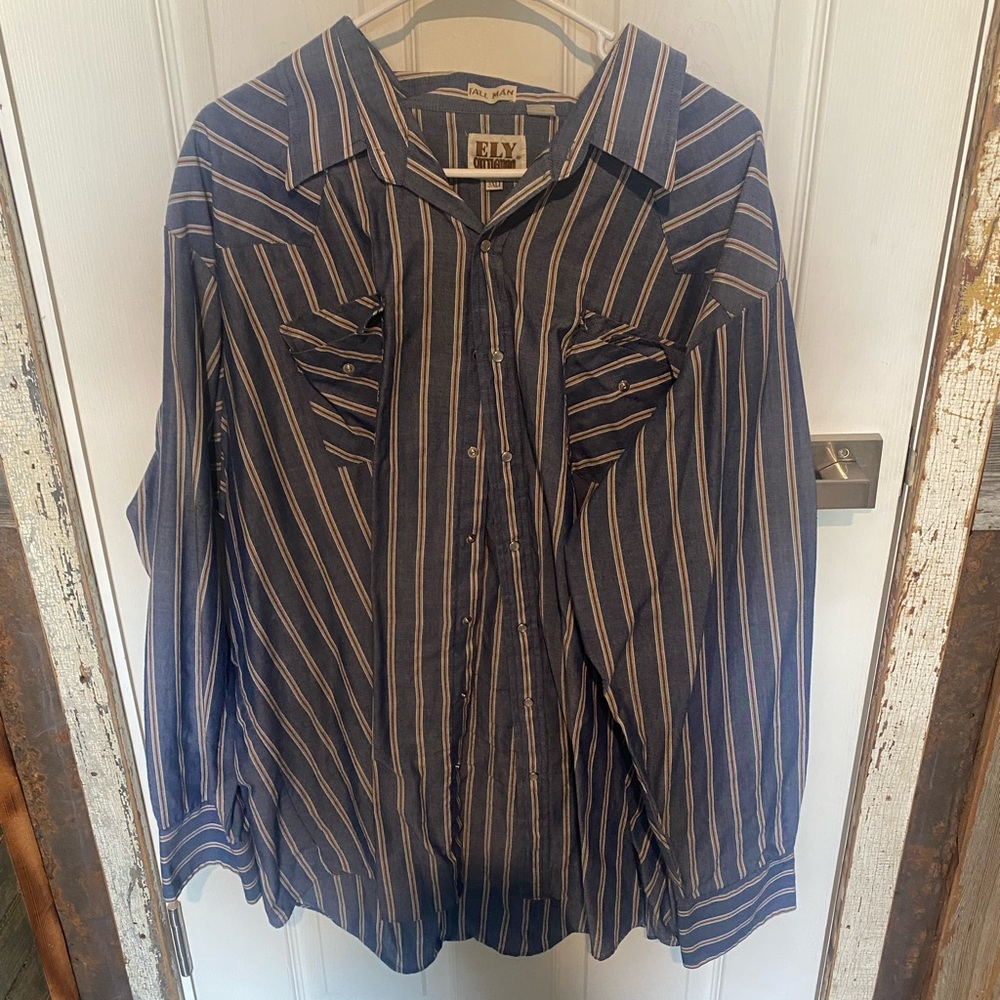 Ely Cattleman Men's Navy and White Striped Shirt